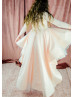 Apricot Pink Beaded Satin Tulle High Low Flower Girl Dress